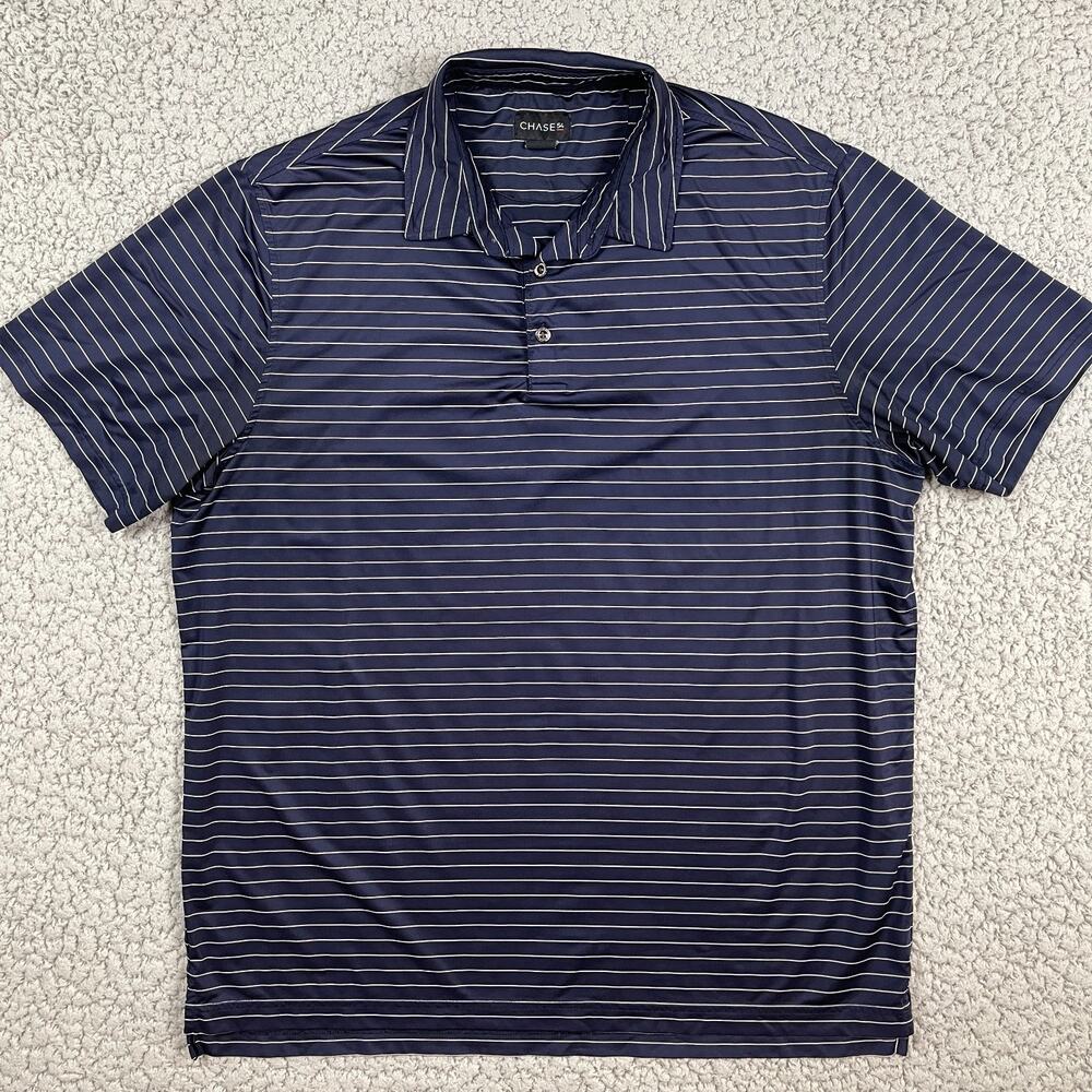 Chase 54 Polo Shirt Mens Large Blue Stripe Golf Performance Short Sleeve